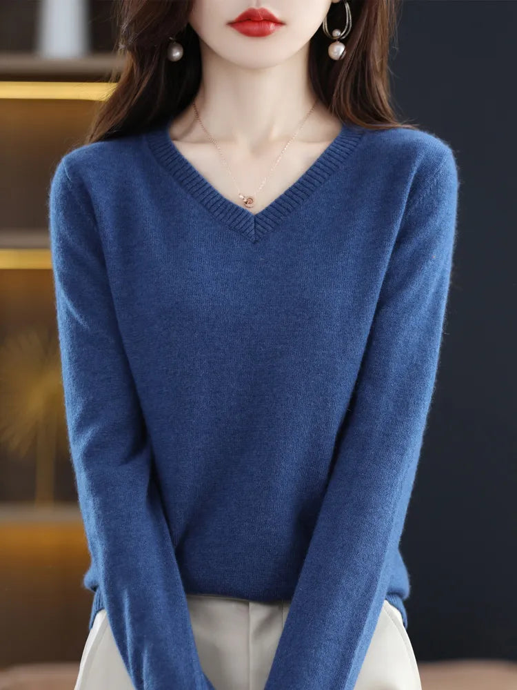 Women V-Neck Long Sleeve Pullover Autumn