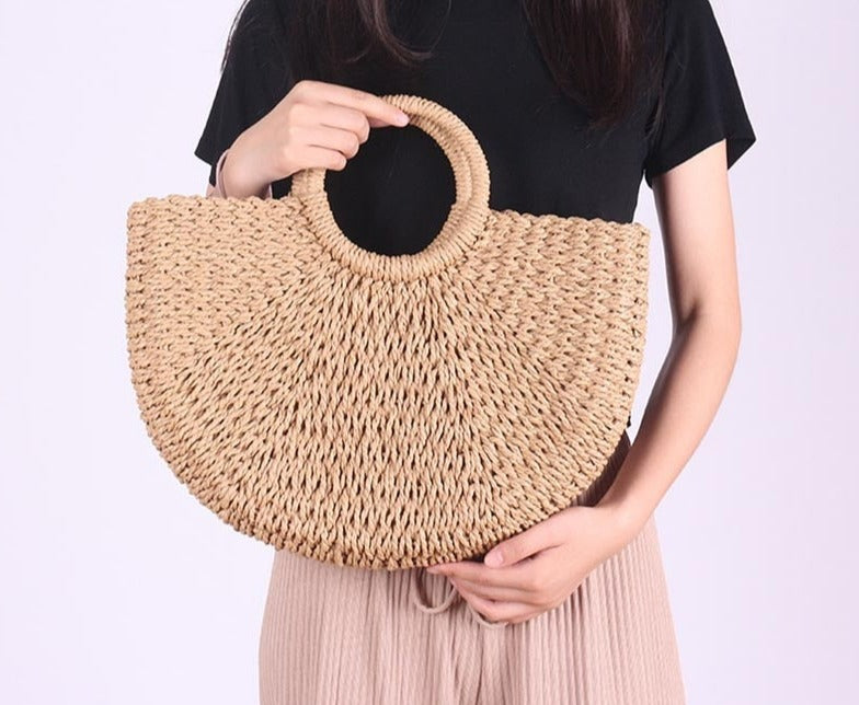 Moon Half Circle Shape Straw Fashion Handbag