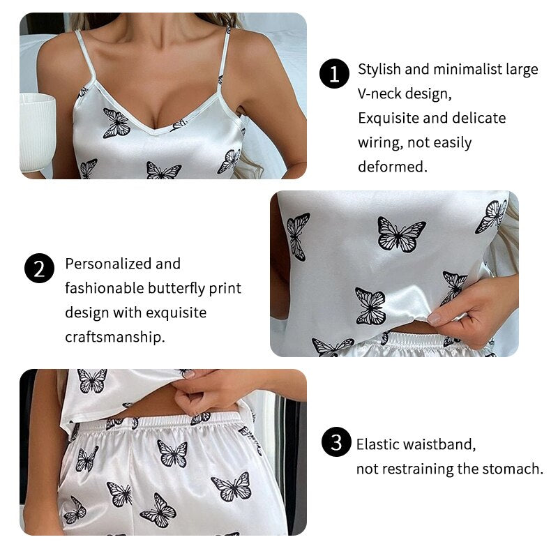 Women's Butterfly Print Cami Top with Pants