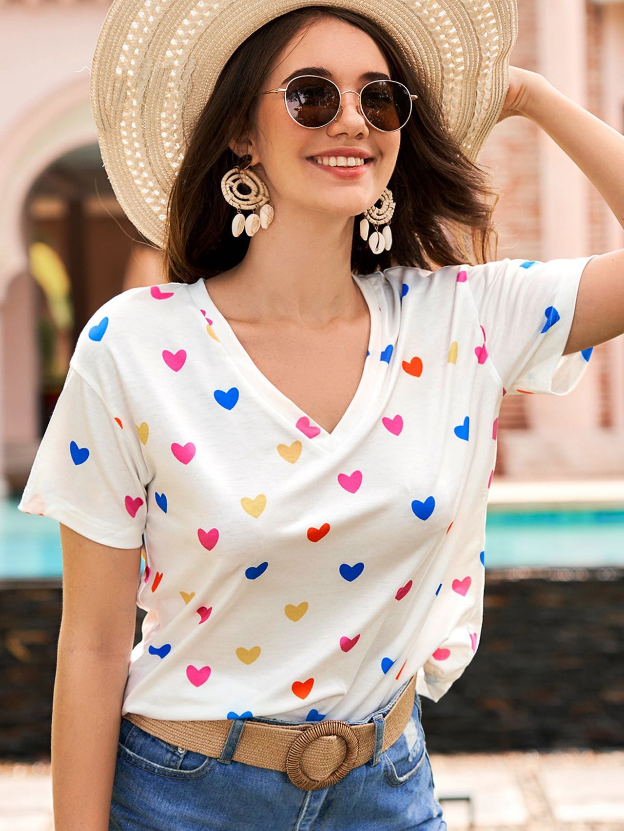 Women's Love Print Short Sleeve Top