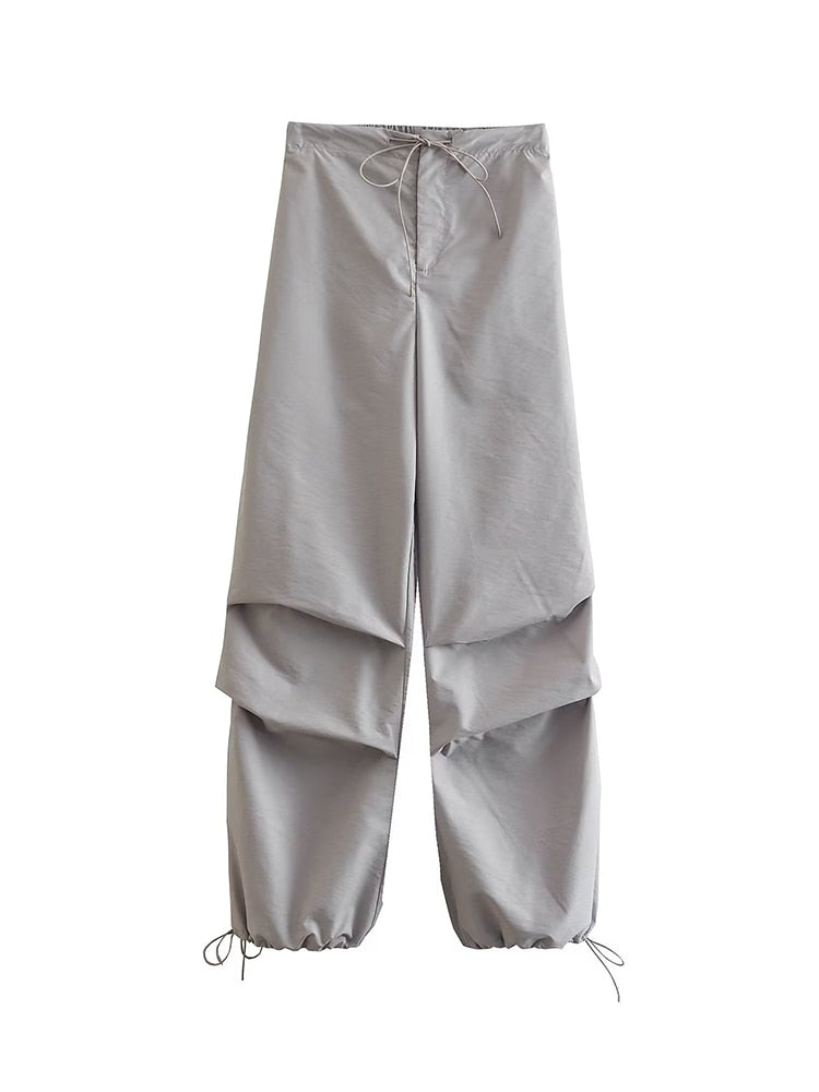 Women Fashion Parachute Cargo Pants Gray