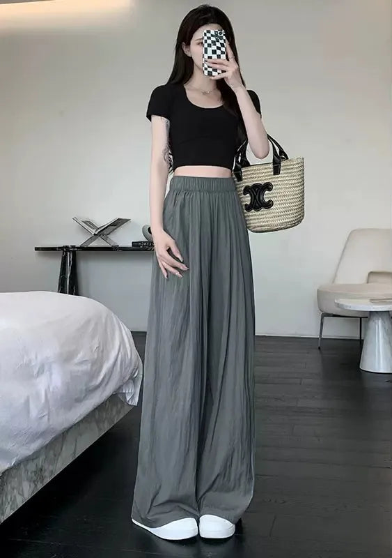 Elasticated waistband Wide Leg Trousers for Women Gray