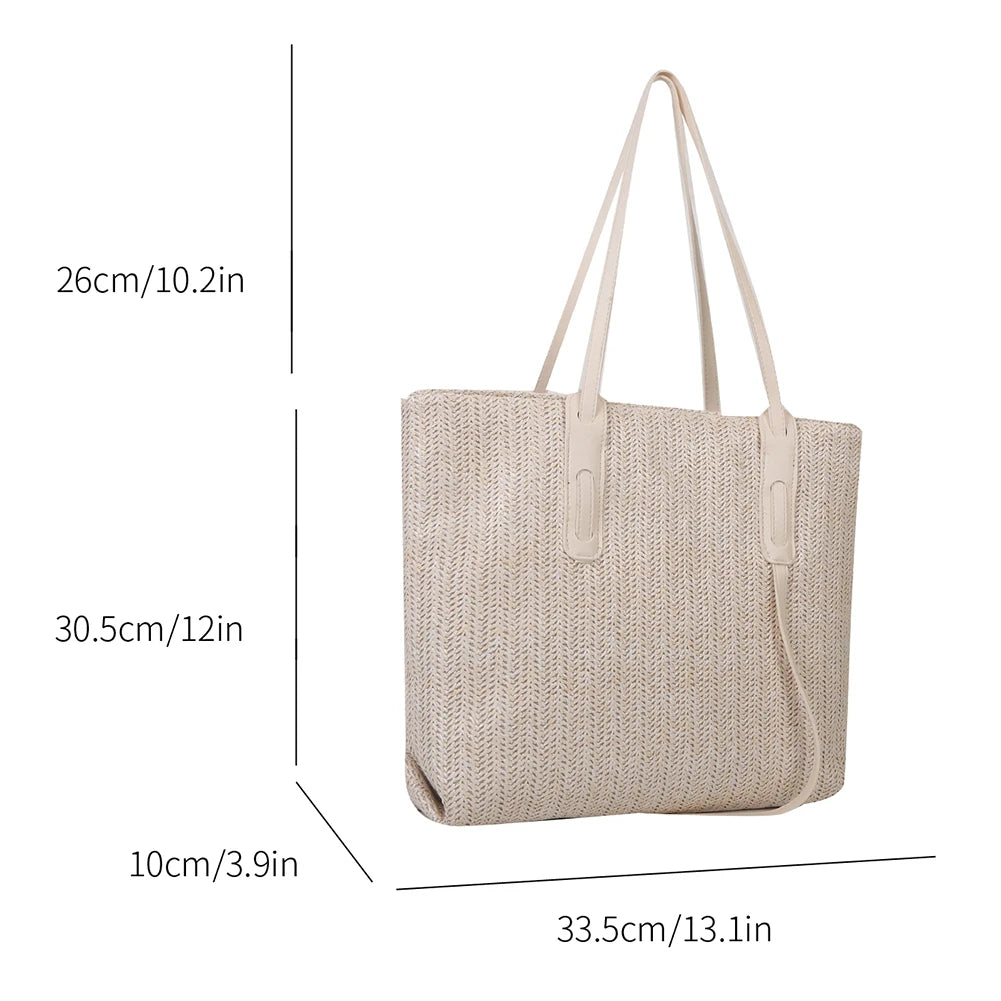 Casual summer Straw Tote Bag White