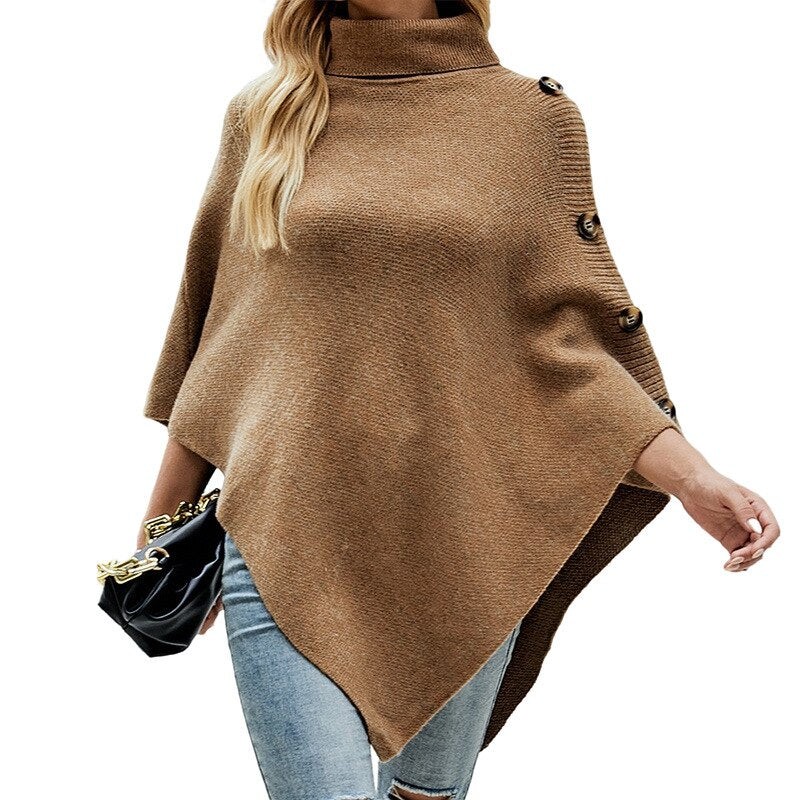 Oversized Turtleneck Cape Poncho