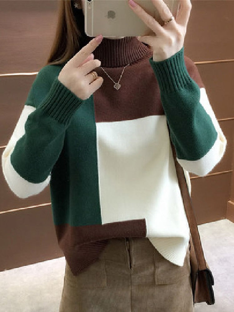 Patchwork Knitted Pullover Sweater