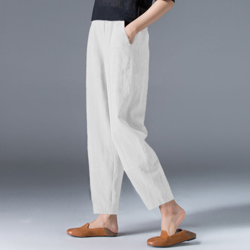 New Anti-cotton Elastic Waist Wide Leg Trousers White