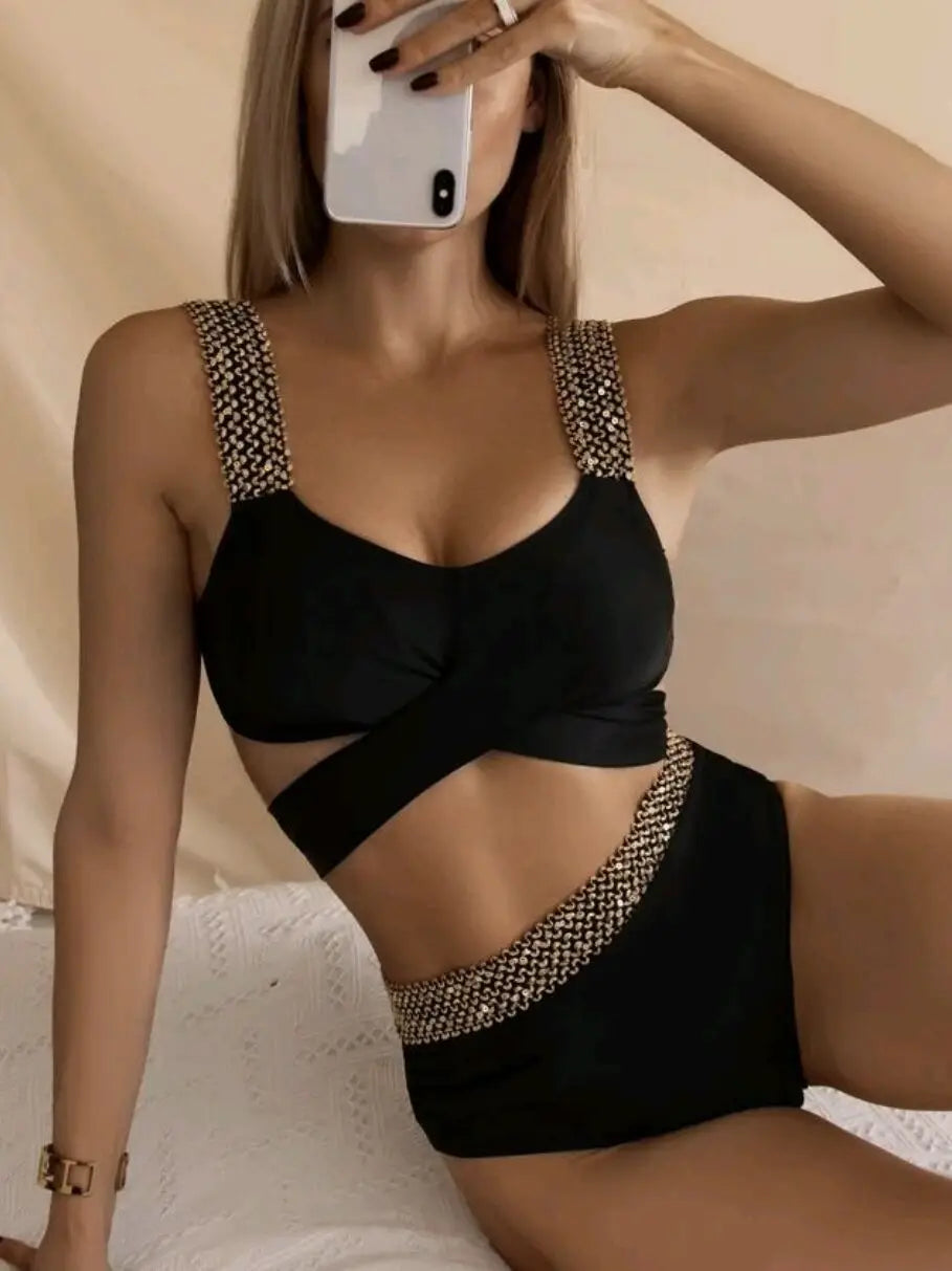 New Women High Waist black Swimsuit