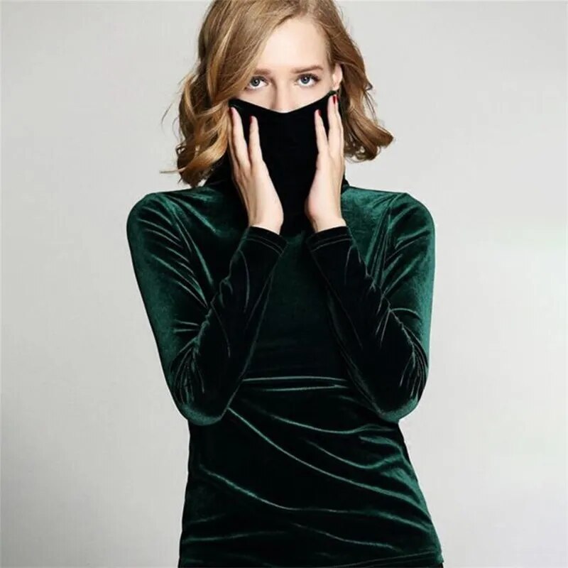 Women' Casual Turtle neck elegant velvet top