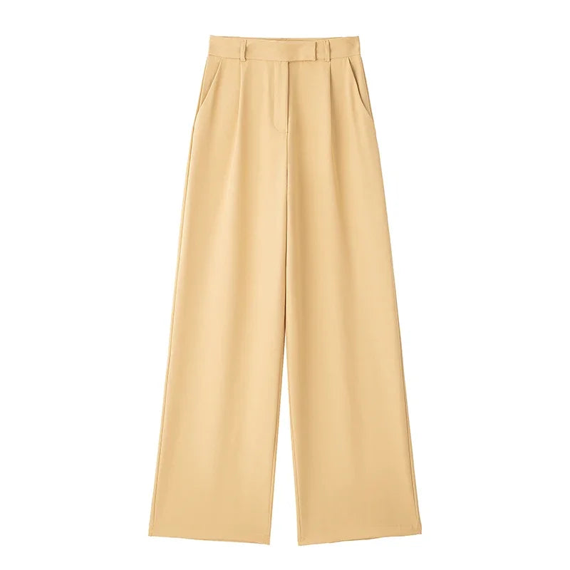 Zipper Straight Vintage High Waist Trousers Khaki