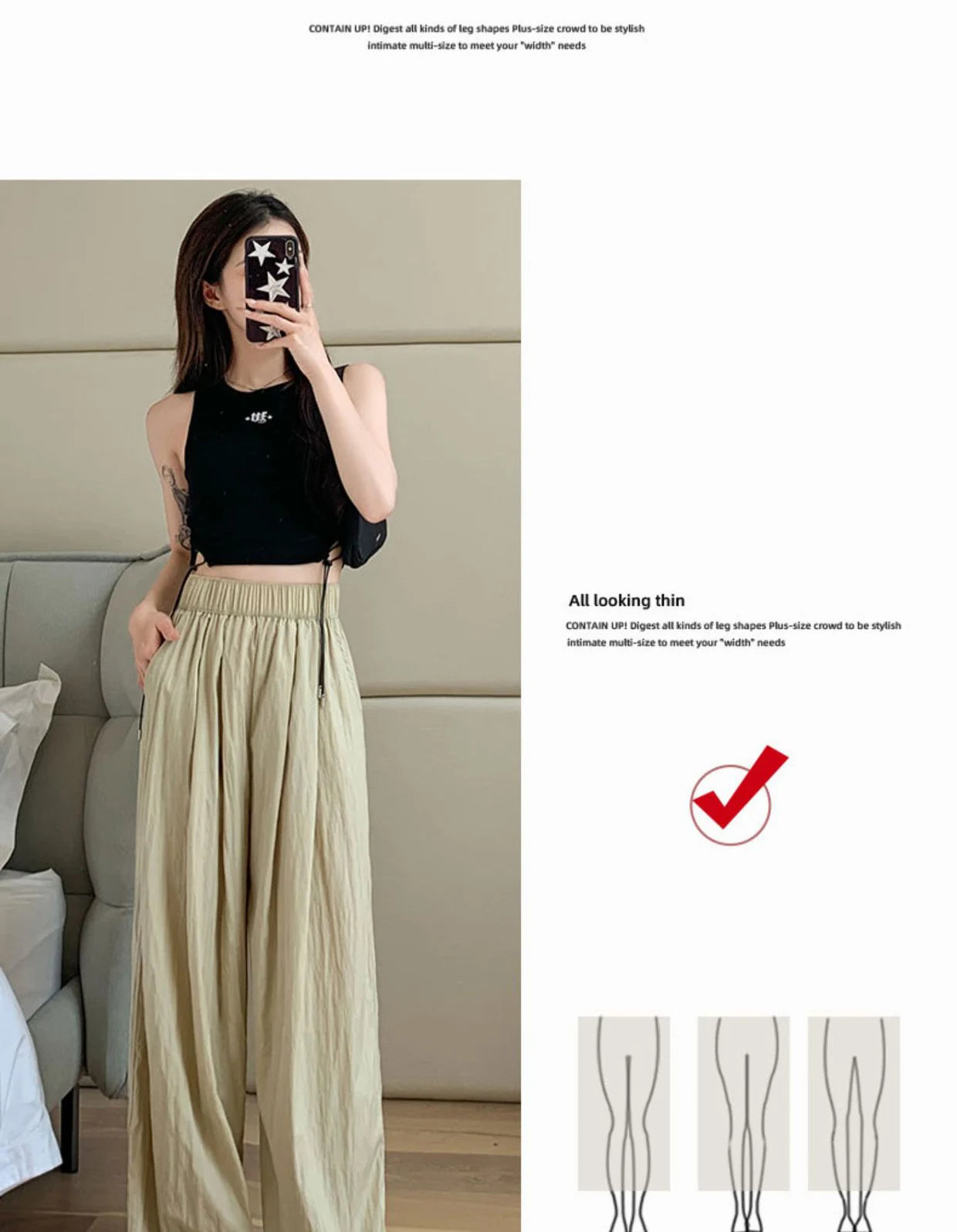 Elasticated waistband Wide Leg Trousers for Women