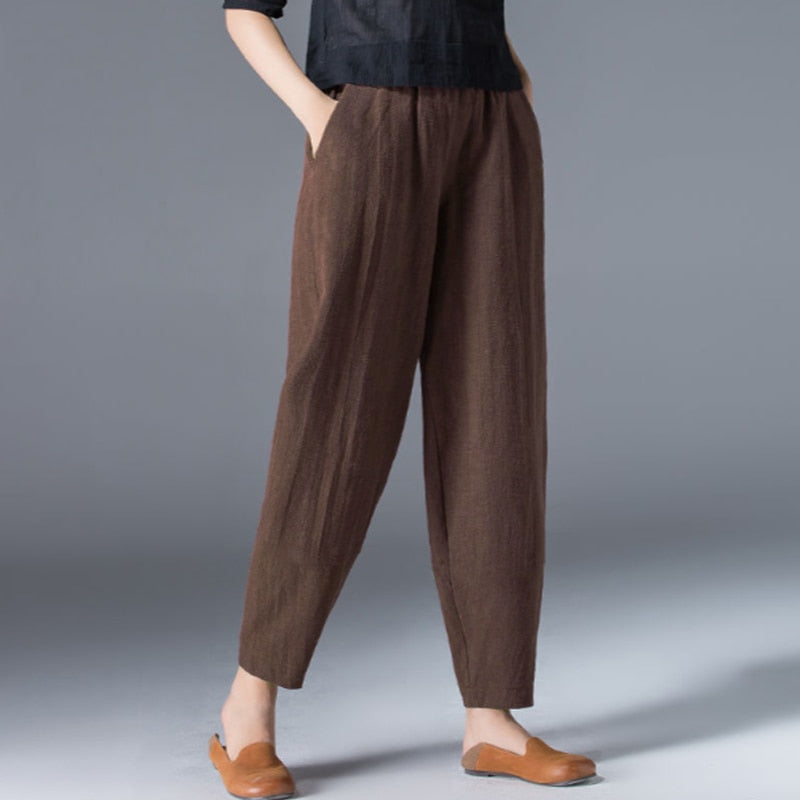 New Anti-cotton Elastic Waist Wide Leg Trousers Coffee