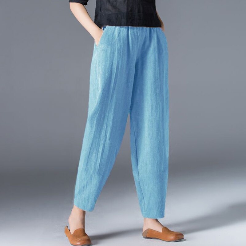 New Anti-cotton Elastic Waist Wide Leg Trousers Blue