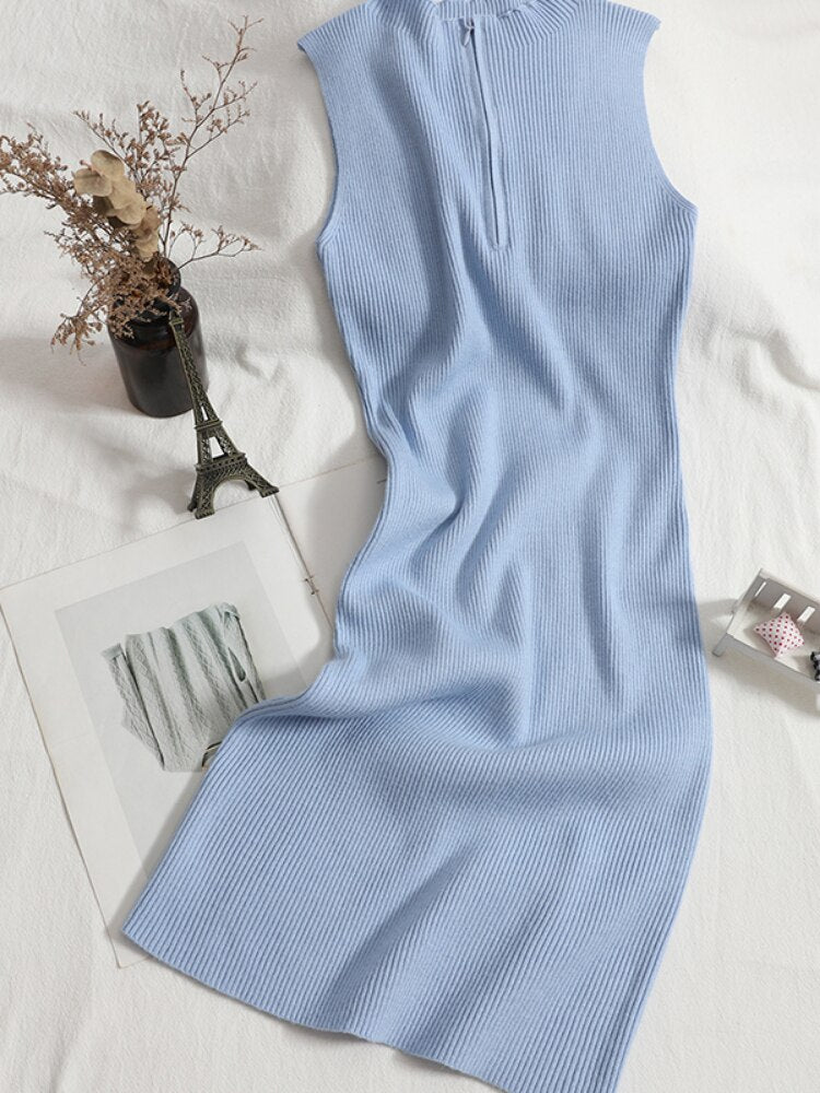 Sleeveless Zipper Knitted Dress