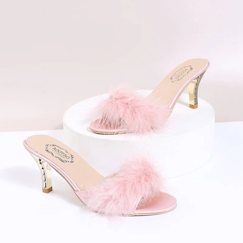 Faux Fur high heel Sandals