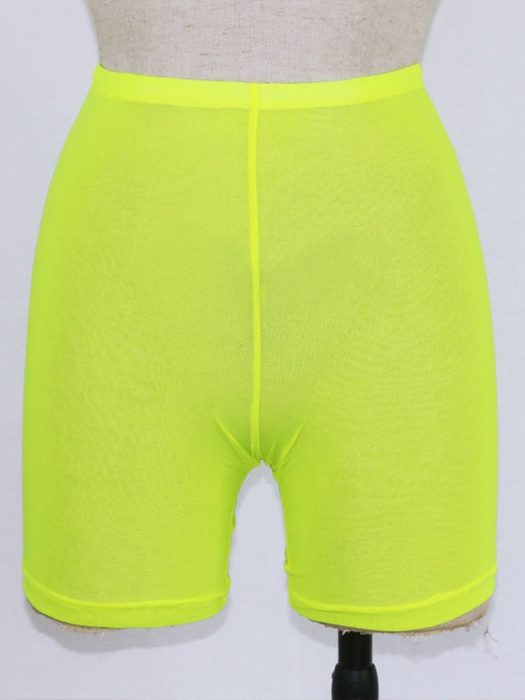 Women Casual High Waist Shorts fluorescent green