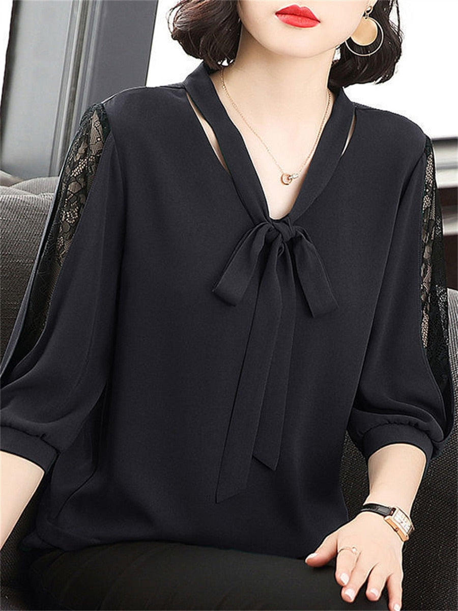 Women Spring Summer Style Blouses Tops black