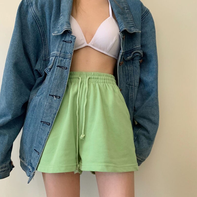 Women Solid Cozy Simple Casual Loose Shorts light green