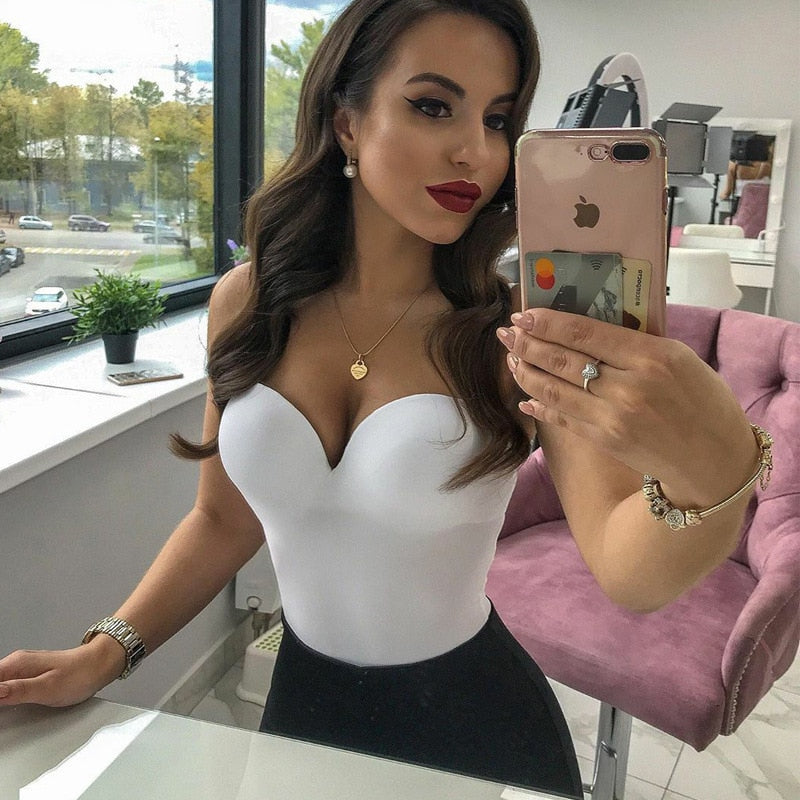 New Elegant Black Bodysuit white bodysuit