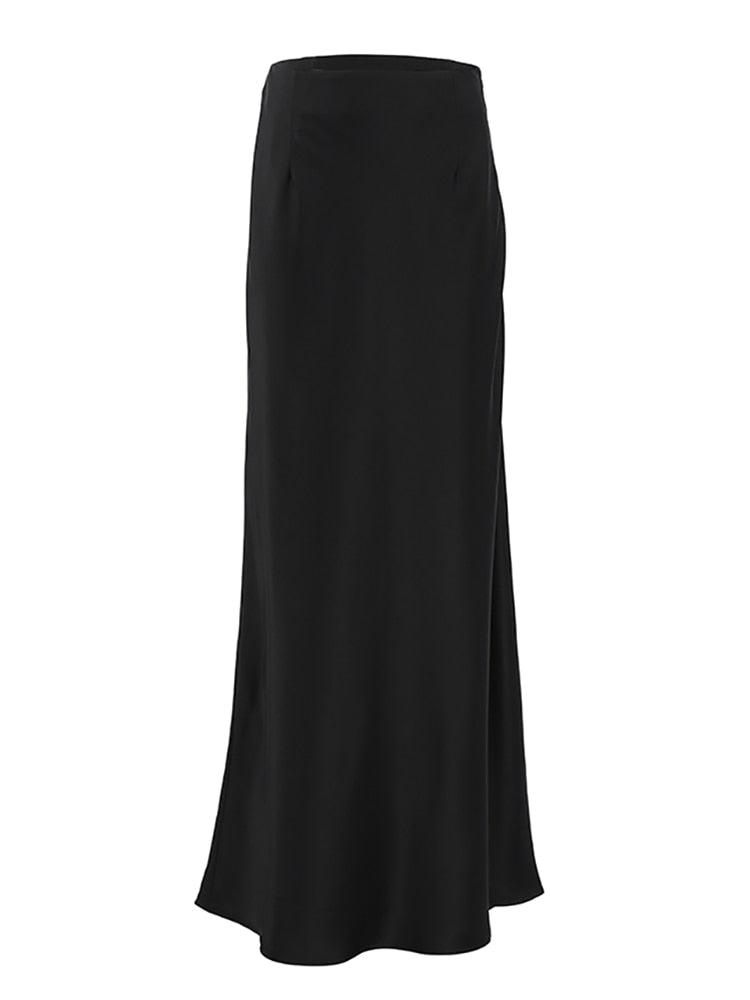 New Elegant Satin Black Trumpet Skirts black