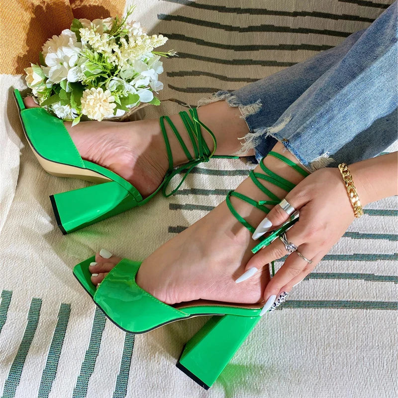 Summer Green Ankle Cross Strap Sandals