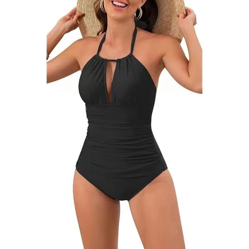 Black White One Piece Slim Vintage Swimsuit