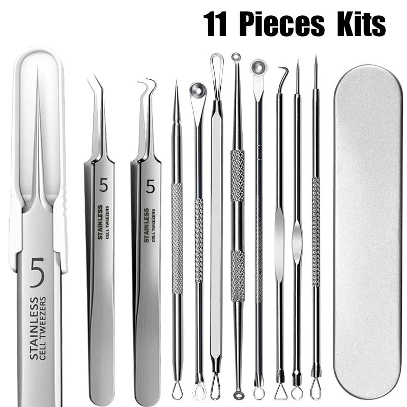 11PCS Ingrown Hair reliable Tweezers Acne Blackhead Removal