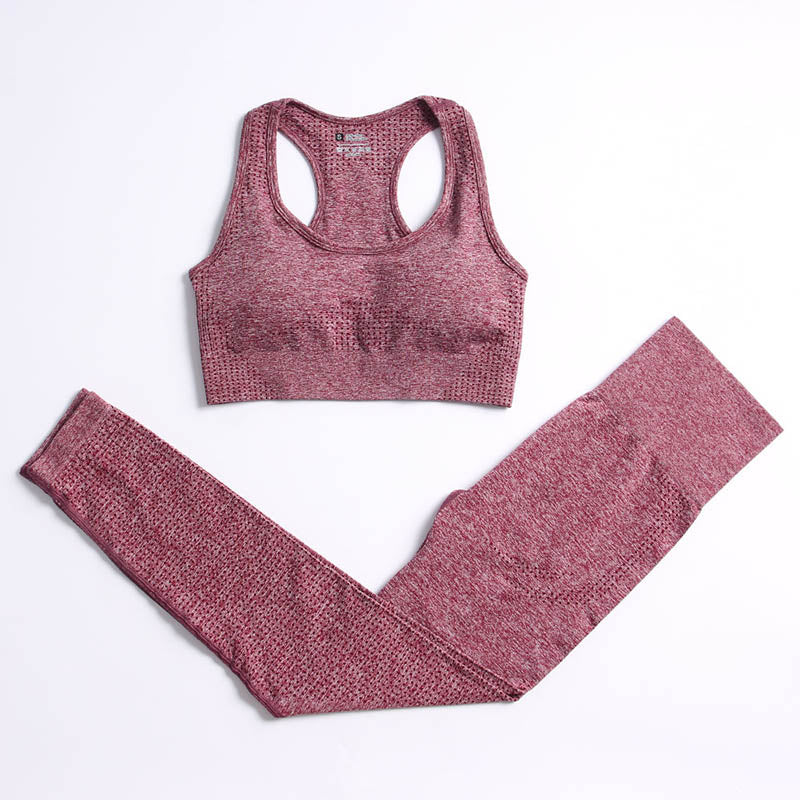 Women Workout Clothing Gym Yoga Set Wine Red 2pcs 2