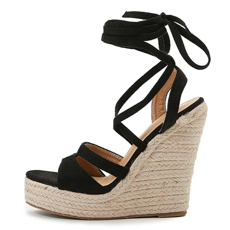 Fashion Lace-Up Summer Wedges Sandals Black