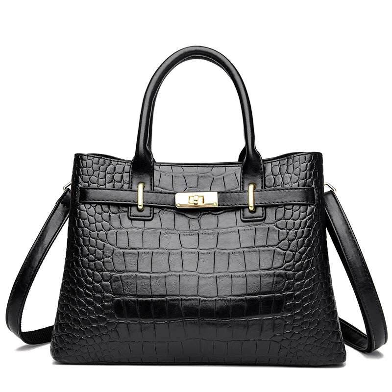 Classic PU Leather animal pattern handbag Black