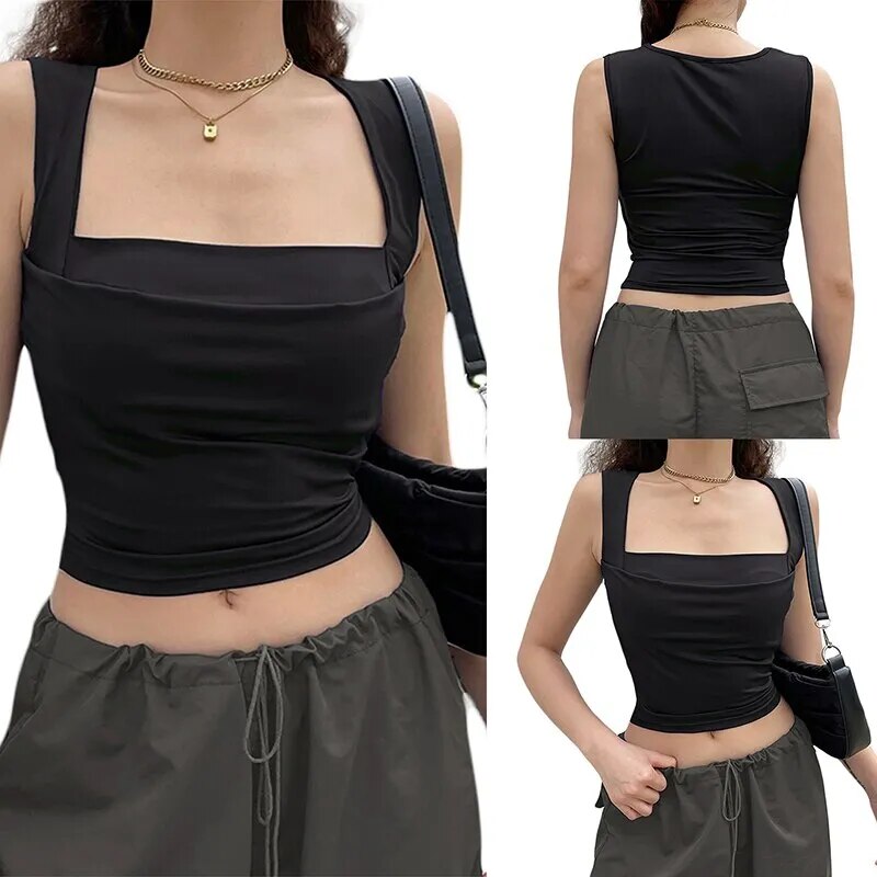 Women Summer Solid Color Slim Fit Crop Tank Tops