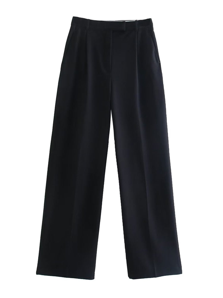 Women Fashion Darts Front Pockets Wide Leg Pants as picture 1