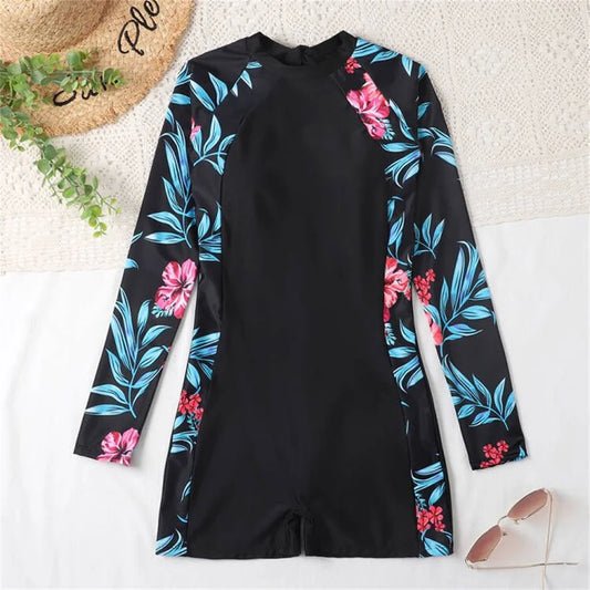 New Women Floral Print Black Swimwear