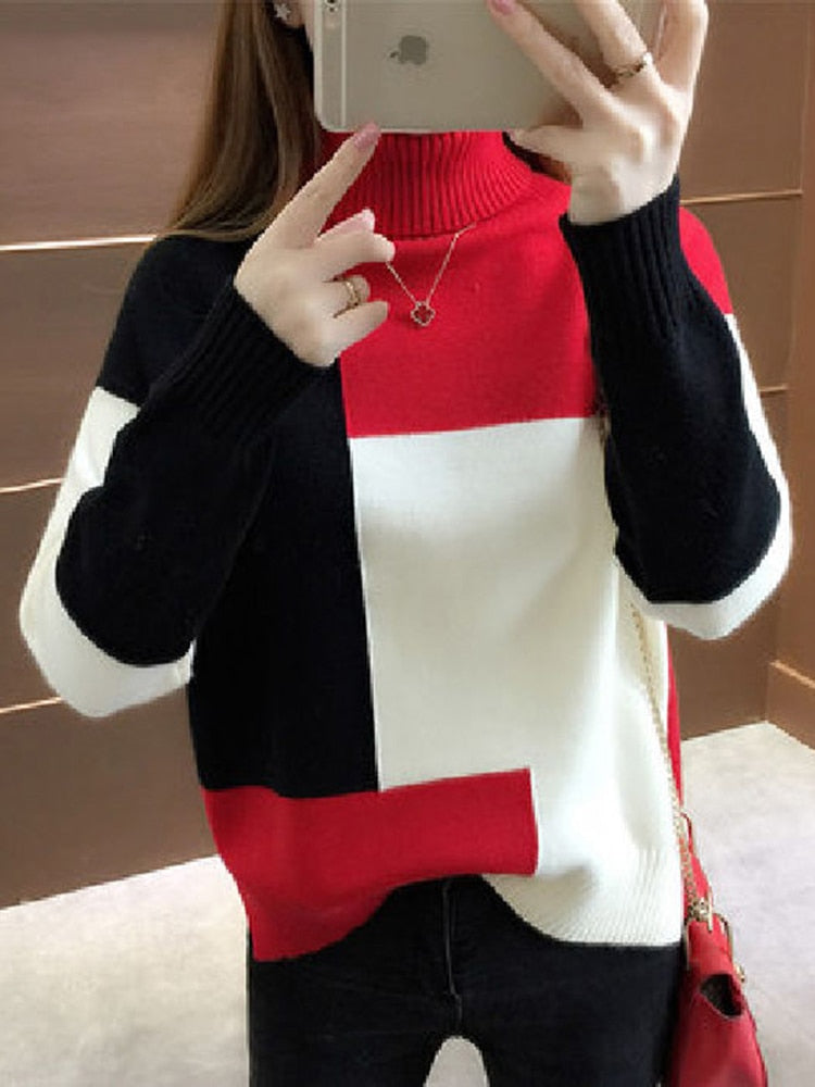 Patchwork Knitted Pullover Sweater