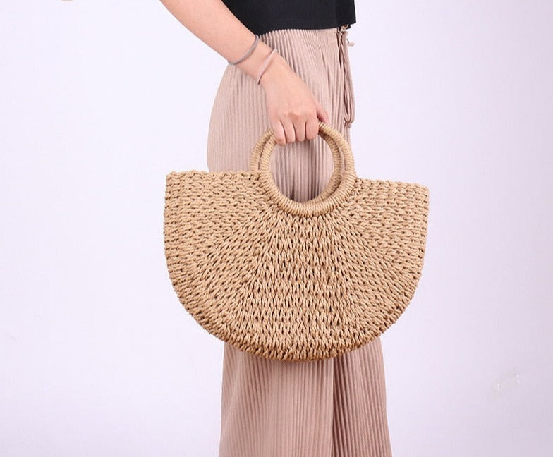 Moon Half Circle Shape Straw Fashion Handbag