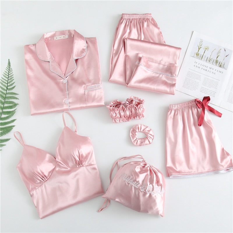 Women's 7 Pieces Pink Pajamas Sets 13