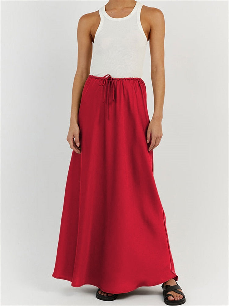 New High Waist Loose Female Long Skirt Red L