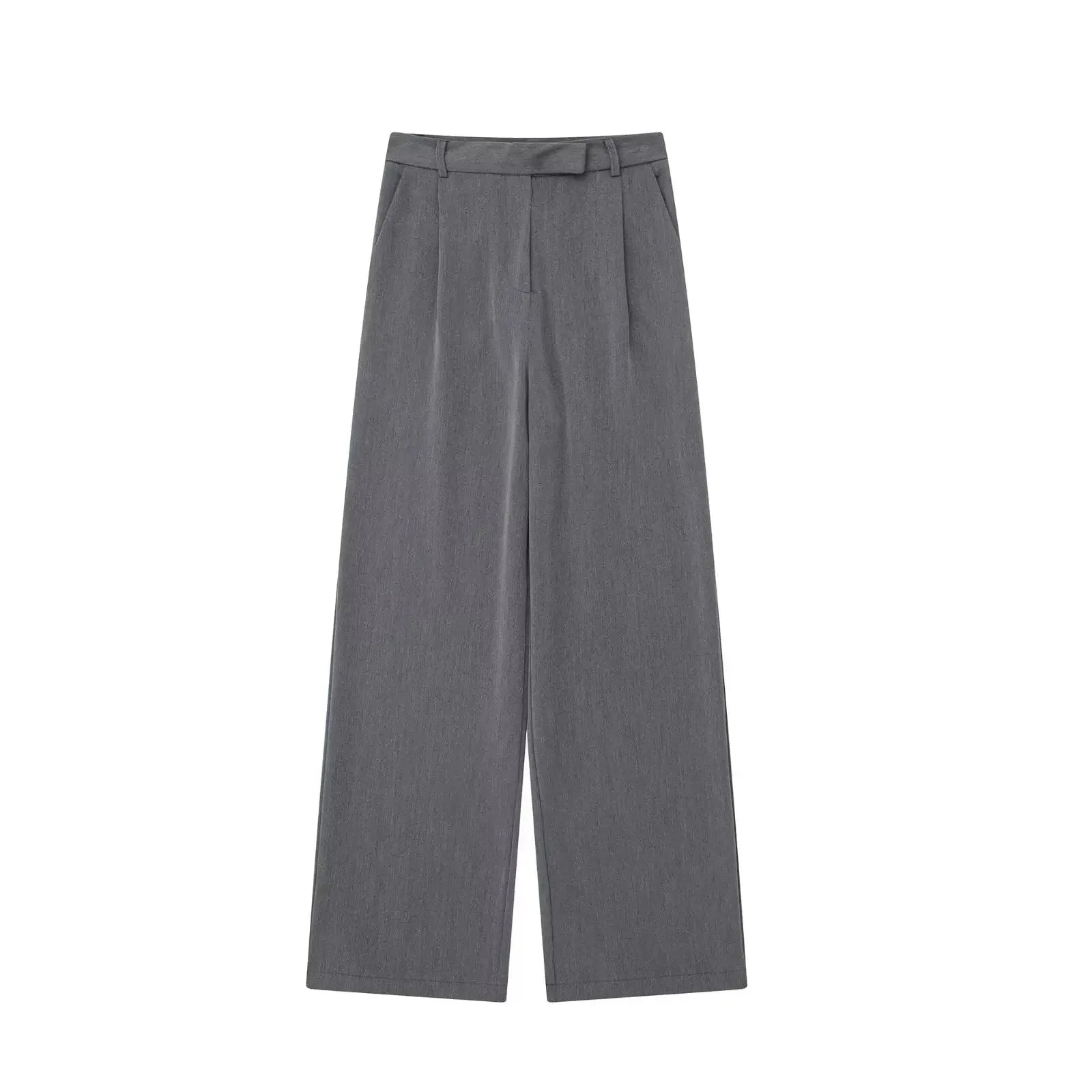 Zipper Straight Vintage High Waist Trousers Grey