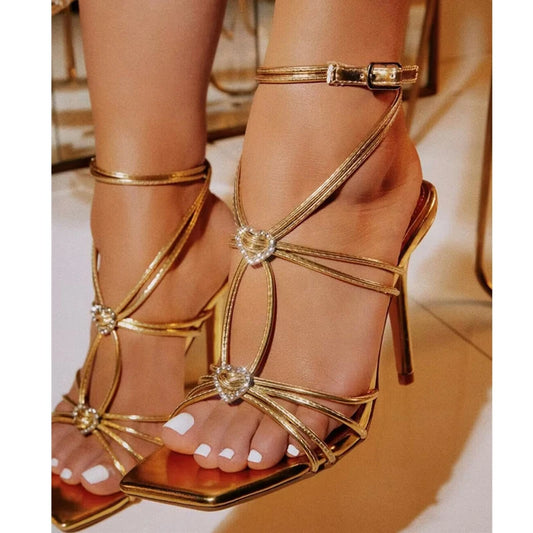 New Fashion Rhinestone Buckle Narrow Band Sandals