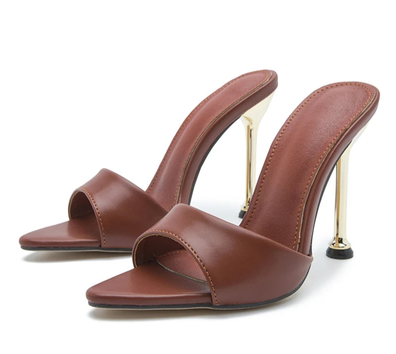 Quirky style open toe thin high heeled sandals Brown