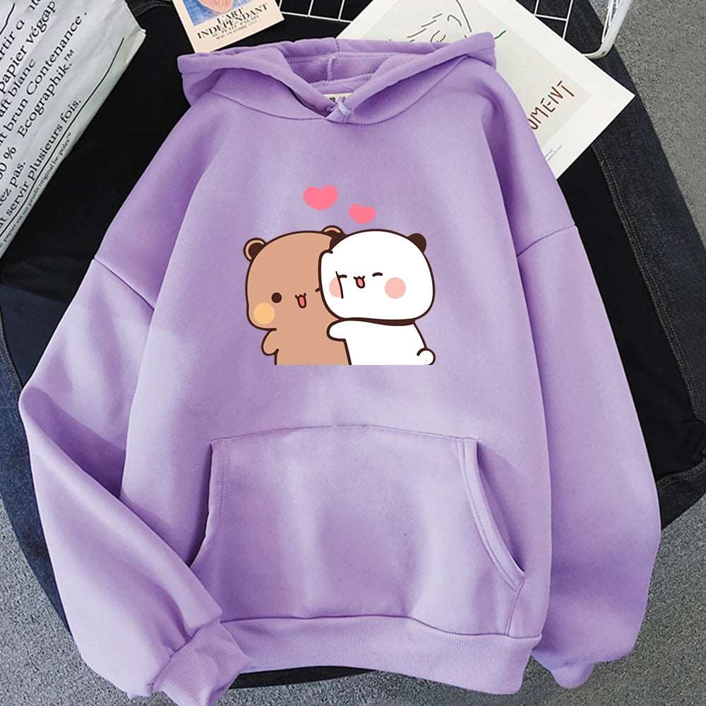 Cartoon Panda Women Hoodie Sweatshirt light-purple