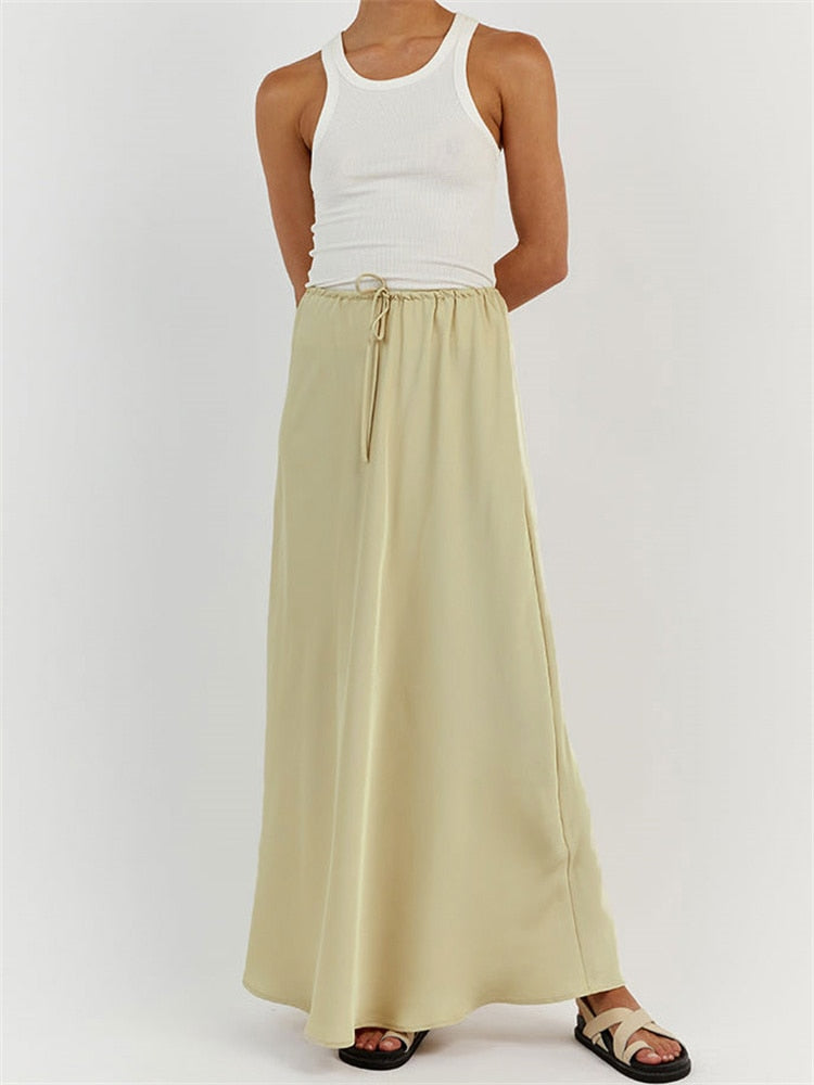 New High Waist Loose Female Long Skirt Gold