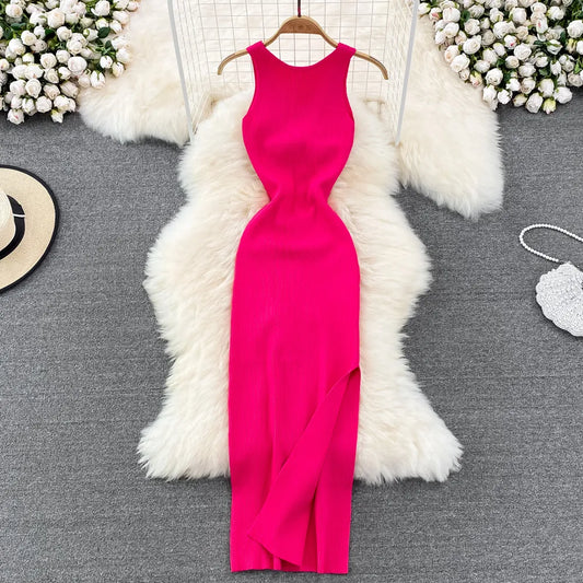 Women Wrap Hips Available Split One-Piece Long Dress