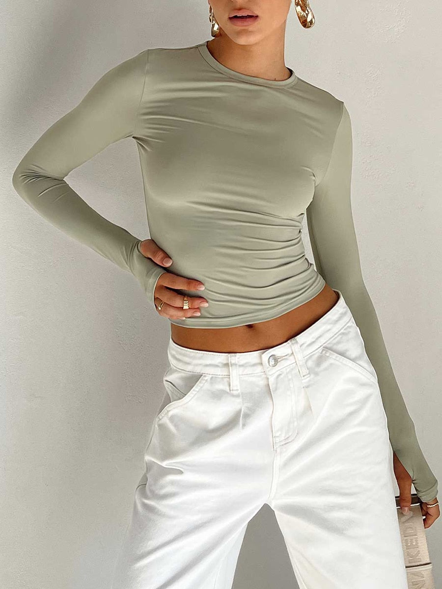 Women Fashion Long Sleeve Crew Neck Top