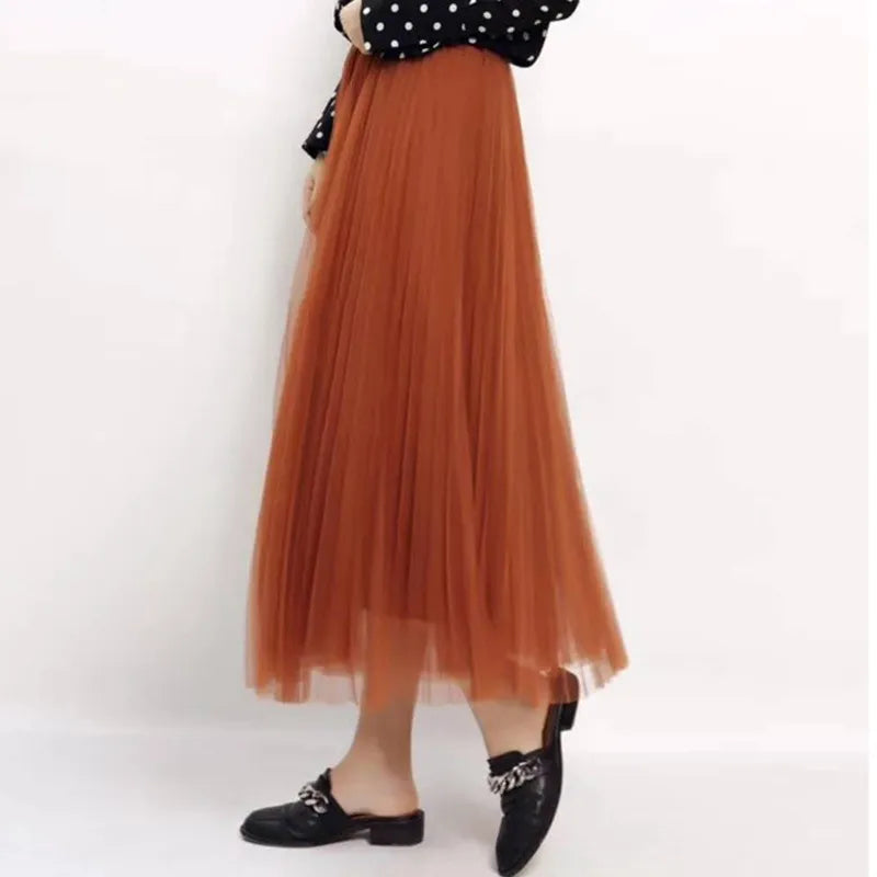 New Qooth Elastic Waist 3 Layers A-line Tutu orange Skirt