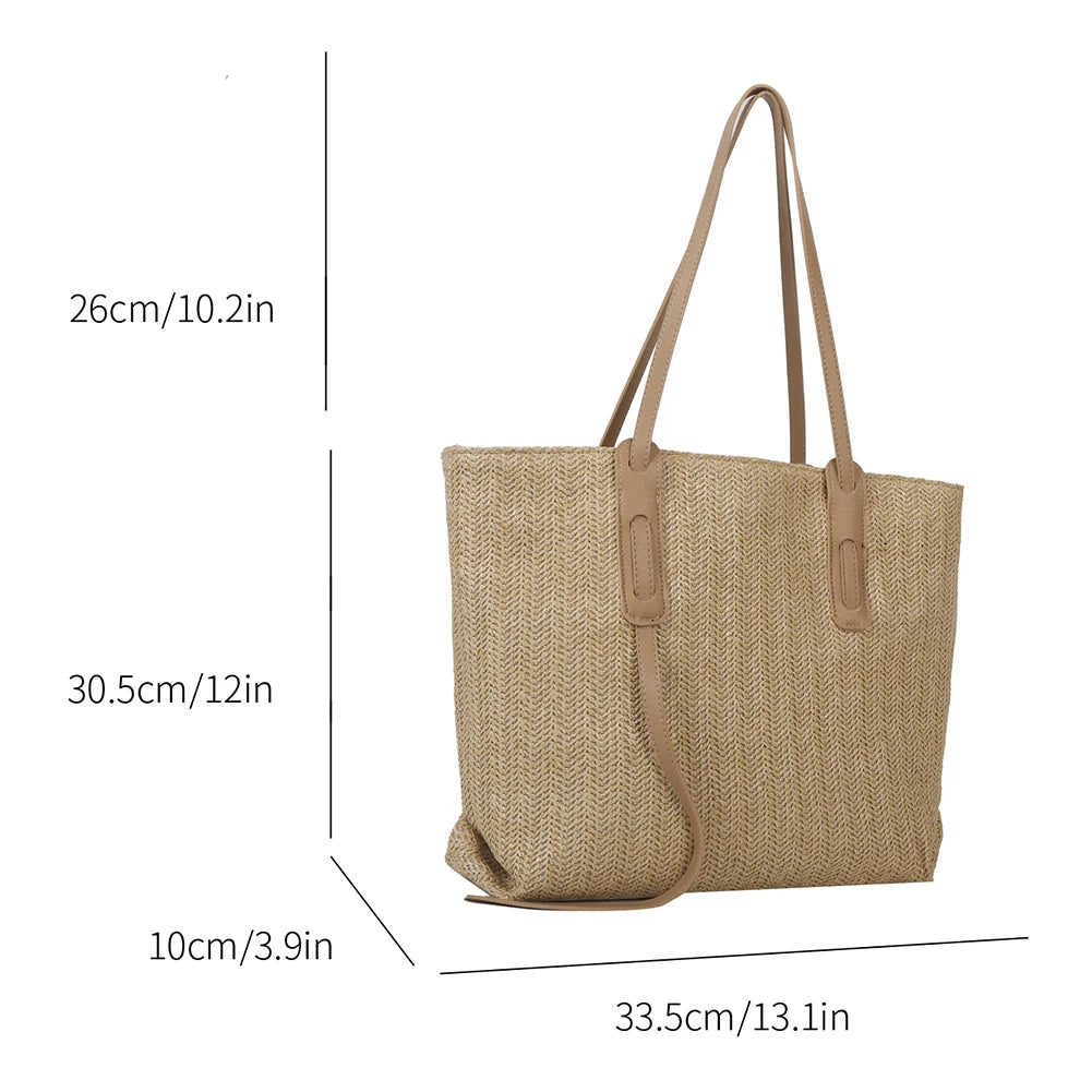 Casual summer Straw Tote Bag Khaki 3