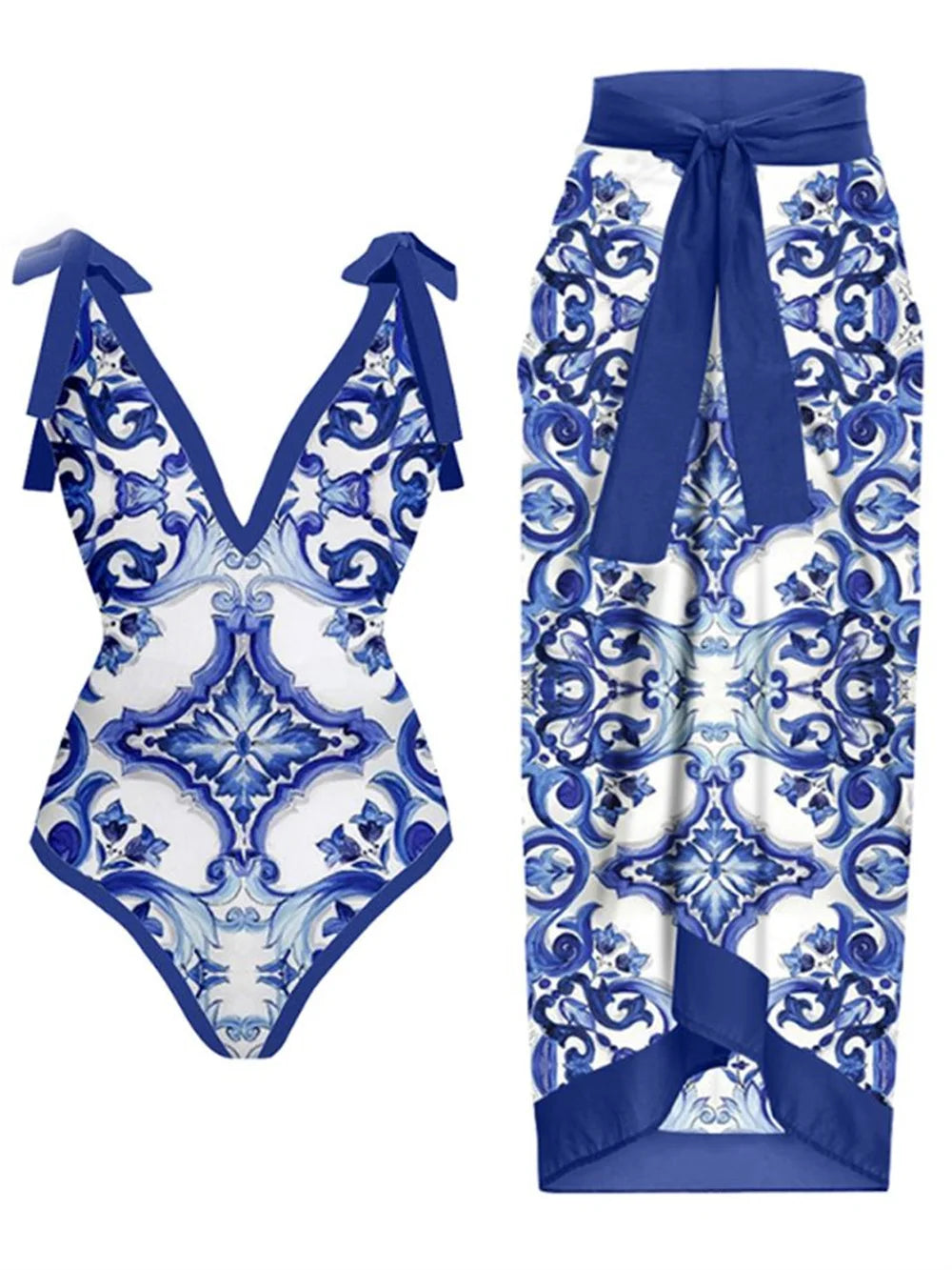 Women Print Tied Monokini Open Back charming Swimsuit