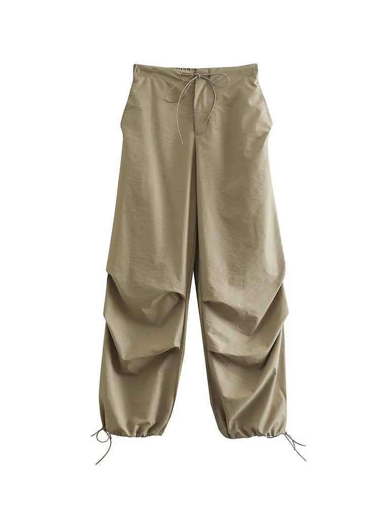 Women Fashion Parachute Cargo Pants LightGreen