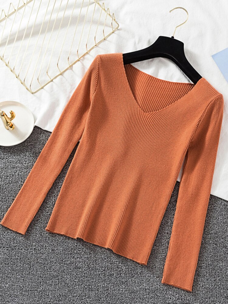 Designer V-neck long sleeve Knitted Sweater Pullover Top