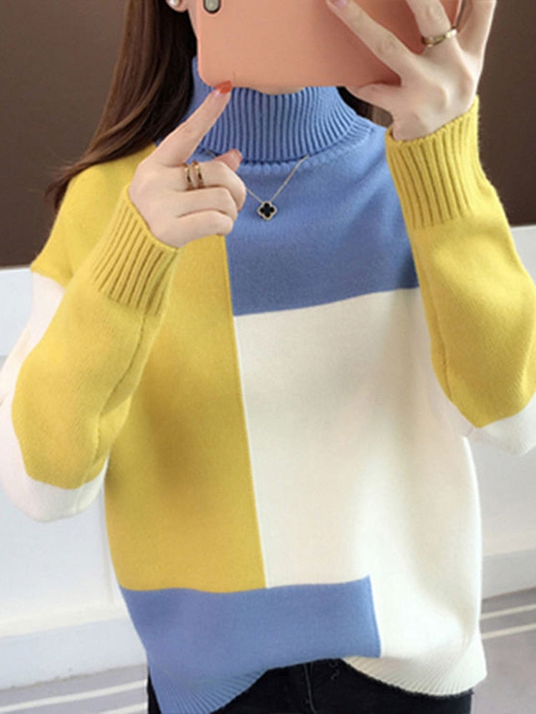 Patchwork Knitted Pullover Sweater