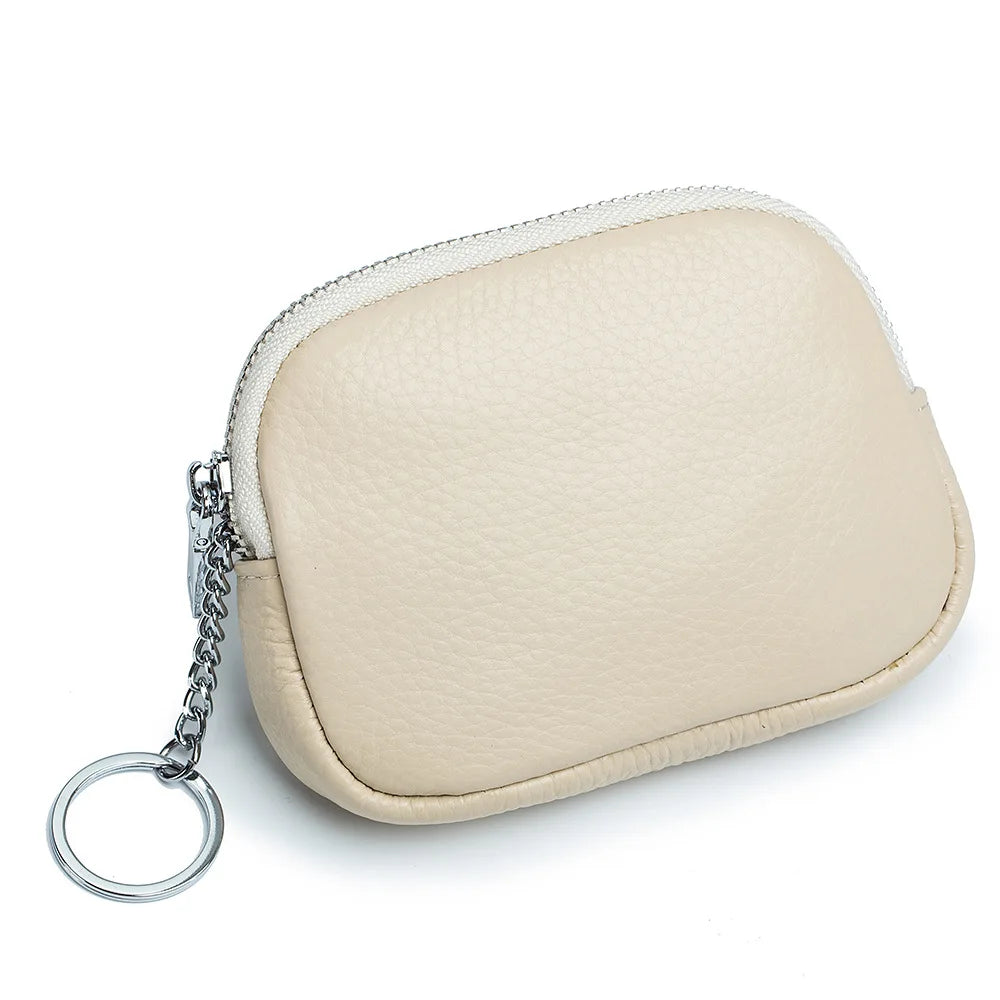 Genuine Leather Zipper Coin Purse Milk White